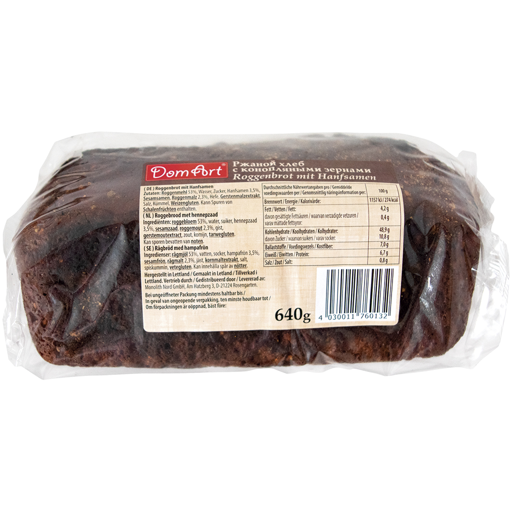 Roggebrood met hennepzaad.