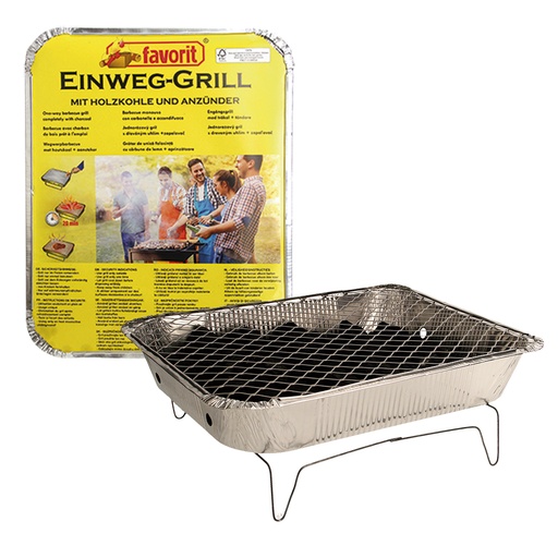 Wegwerp-grill met grillkool en aanstekers.