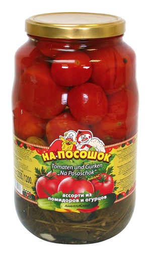 Eingelegde Tomaten en Komkommers "Na Pososchok", pittig