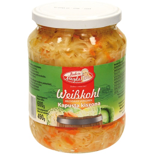 Witte kool, gehakt, melkzuur gefermenteerd.