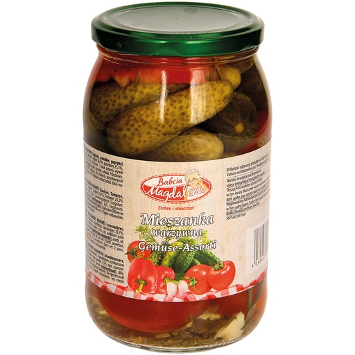 Ingelegde groente-assorti (augurken, tomaten, paprika).