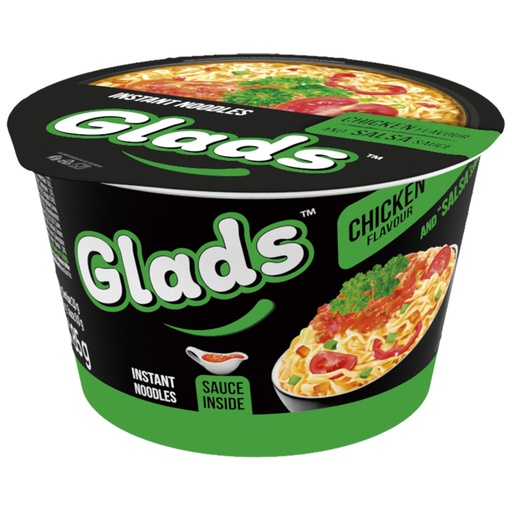 Instantnoedelgerecht met kippenvleessmaak en pittige saus naar salsa-stijl