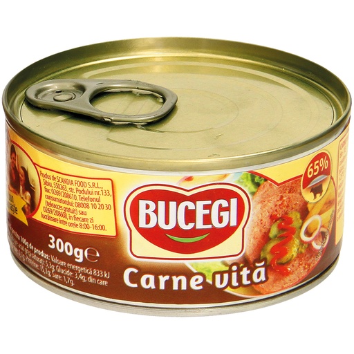 Bouillonworst met rundvlees, soja-eiwit en zetmeel. Gesteril