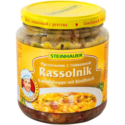 Aardappelsoep met rundvlees "Rassolnik"