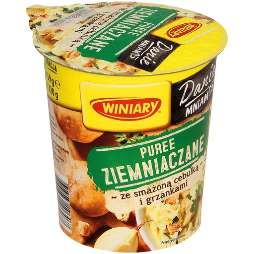 Aardappelpuree met gebakken uitjes en croutons. Instantprodu