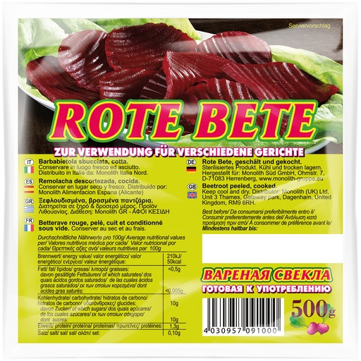 Biet, gepeld en gekookt. Zonder conserveermiddelen.