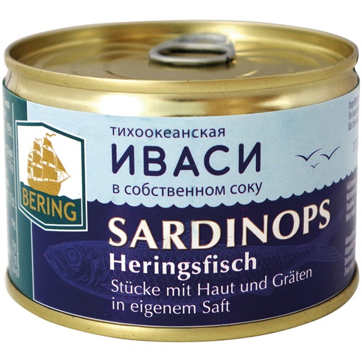Sardinops (haring) - stukken met huid en graten in eigen sap