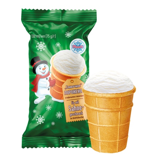 IJs met roomsmaken in een wafelbekertje "Sliwotschnoe"