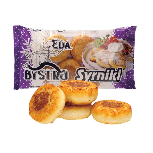 Kwarkgebakjes "Sirniki", voorgebakken, diepgevroren.