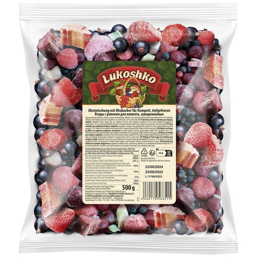 Fruitmix met rabarber voor compote, diepgevroren.