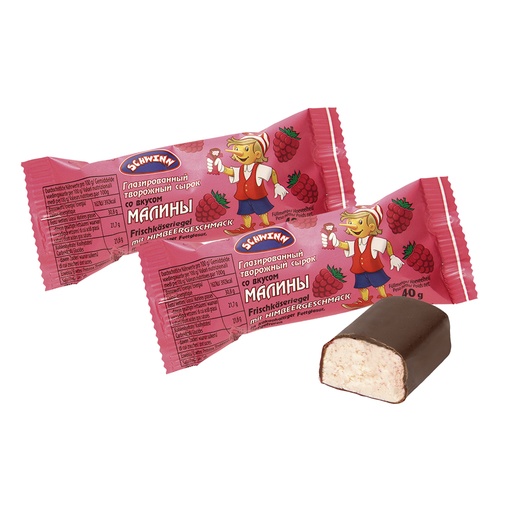 Verse kaasrepen met frambozensmaak, in cacao-houdende vetgla