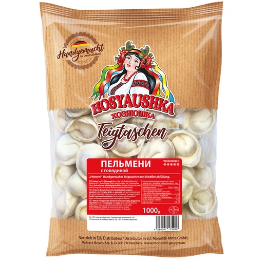 Handgemaakte deegwaren met rundvleesvulling "Pelmeni". Diepgevroren.