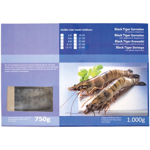 Креветка черная тигровая (Penaeus monodon) с головой и панци