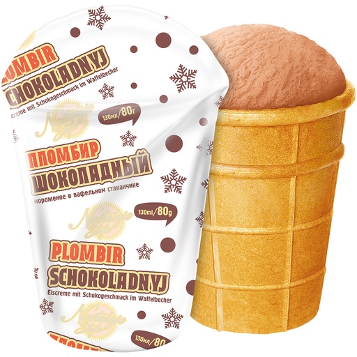 IJs met chocoladesmaak in een ijsje "Plombir-Schokoladnyj"