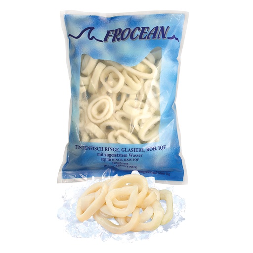 Кольца кальмара глазированные, сырые, замороженные, с добавл