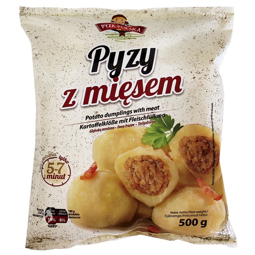 Aardappelknödel met 20% vleesvulling "Pyzy z miesem", diepgevroren