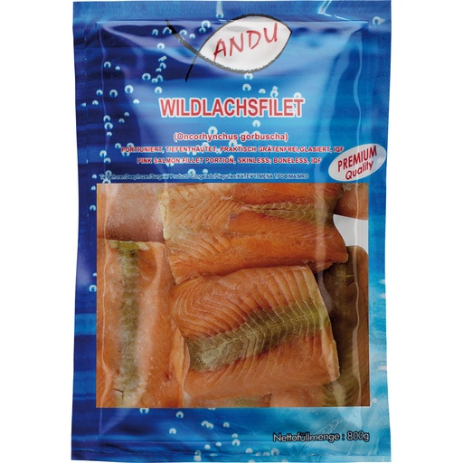 Wilde zalmfilet in porties, diepgevroren.