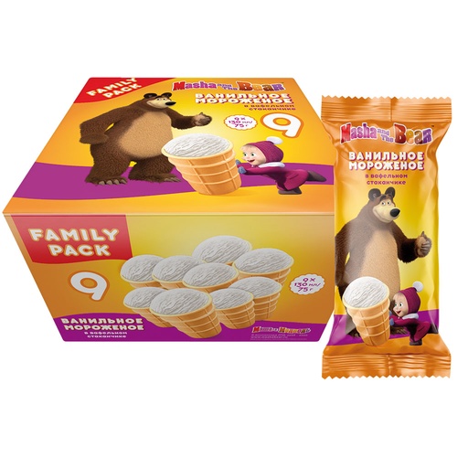 IJs met vanillesmaak "Masha and the Bear" in een hoorntje