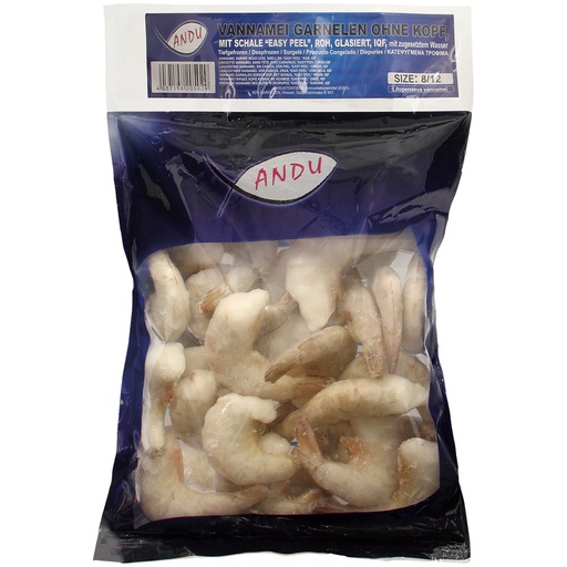 Vannamei garnalen zonder kop, met schil, "easy peel", rauw,