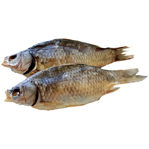 Zilverkarper (Carassius gibelio), gedroogd en gezouten, diep