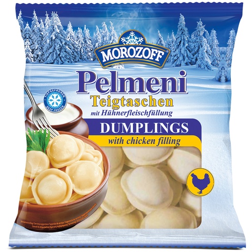 Deegwaren "Pelmeni Morozoff" met kipvleesvulling, diepgevr.