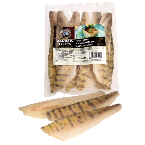 Zanderfilets (Stizostedion lucioperca), met huid, geschaald, geglazuurd en diepgevroren