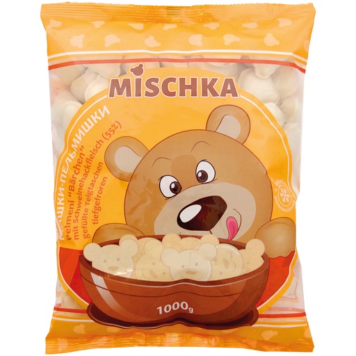 Pelmeni "Bärchen" met varkensvlees (55%) gevulde deegzakjes,