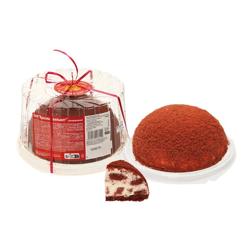 Dome taart "Red Velvet" met 24% roomkaas en 24% witte crème,