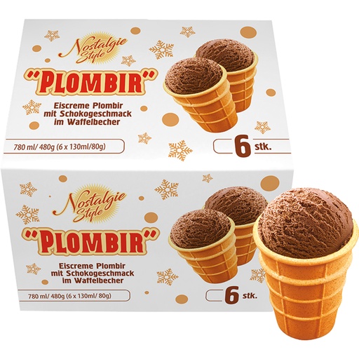 Roomijs Plombir met chocoladesmaak in een wafelbeker