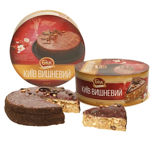 Taart "Kiev" met gedroogde kersen, diepgevroren.