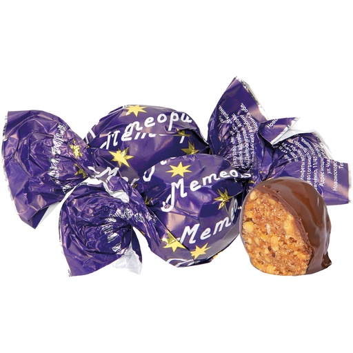 Pinda-krokant in cacao-vetglazuur "Meteoriet"