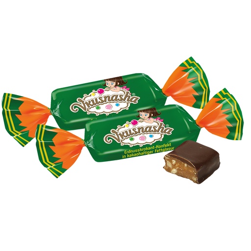 Pindakrokant snoep "Vkusnasha" in chocolade-achtige vetglazu
