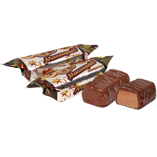 Snoepgoed "Maskarad" met pindas in cacaohoudend vetglazuur