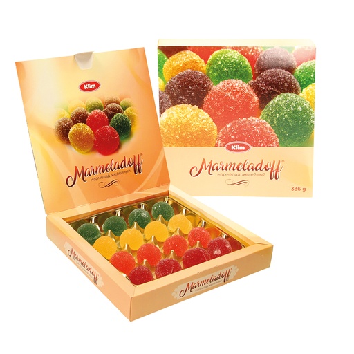 Gelee-Bonbons-mix "Marmeladoff" met fruitsmaak (Aardbei, Appel, Zwarte Bessen, Abrikoos)