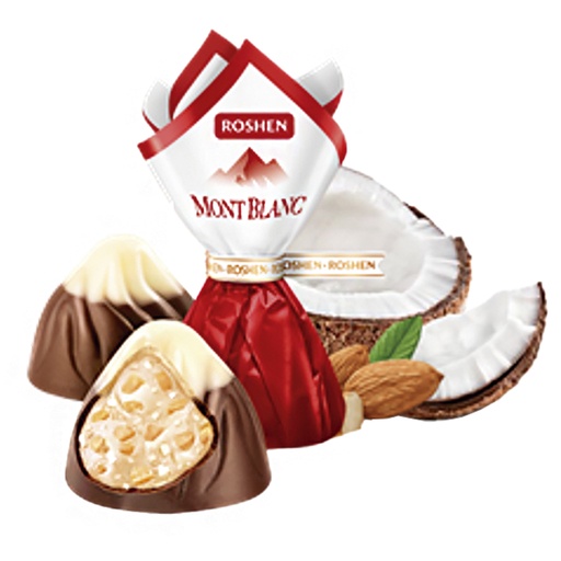 "Monblan" melkchocolade-confect met kokoscreme-vulling (47%)
