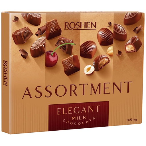 Confectiemix van melkchocoladeconfect met verschillende vullingen. Bevat alcohol.
