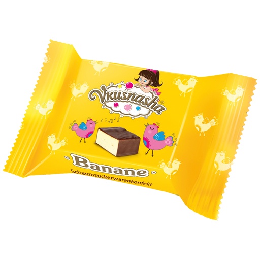 Schuimsuikerwarenconfekt "VKUSNASHA" met bananensmaak in cacaohoudende vetglazuur