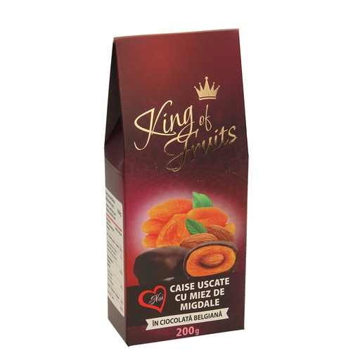 Gedroogde abrikozen met amandelen, omhuld door chocolade