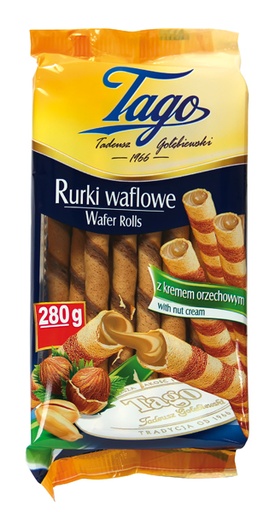 "Rurka Orzechowa" wafelrolletjes met cacao-pindacrème (64%)