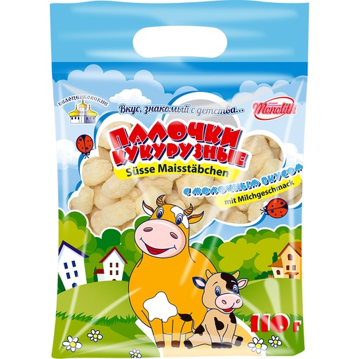 Maïsnibbelproduct "Zoete Maïssticks" met melk smaak