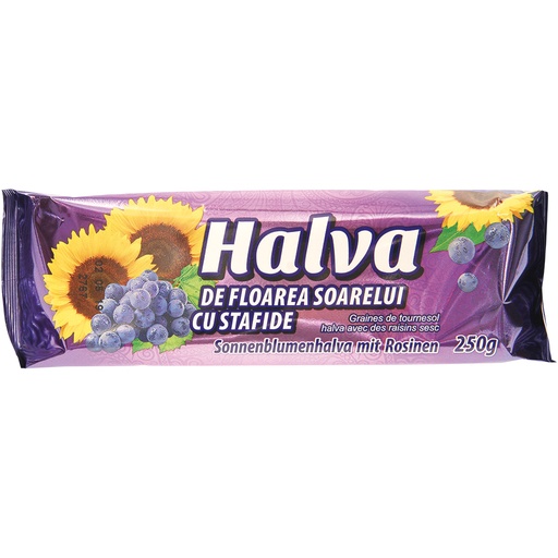 Zonnebloemhalva met rozijnen