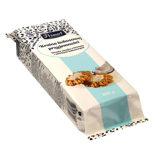 Zandkoekjes gegarneerd met kokosroom en kokosvlokken