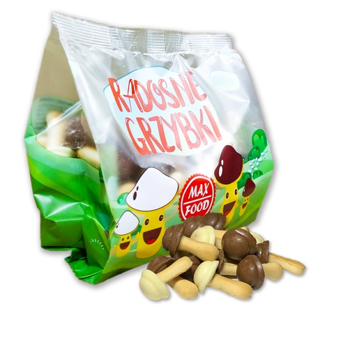 Koekjes 'Gelukkige Paddenstoelen' met witte en cacaoglazuur