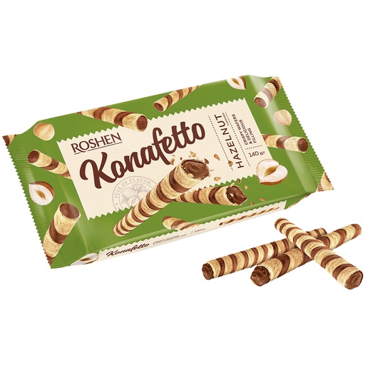 "Konafetto" Wafelrolletjes met een roomvulling met hazelnoot