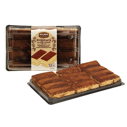 Biscuitgebakjes met 41% room met tiramisusmaak, versierd