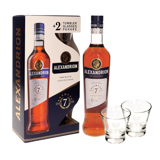 Likeur "ALEXANDRION" 7* Enkel verpakt met 2 glazen, 40% vol.