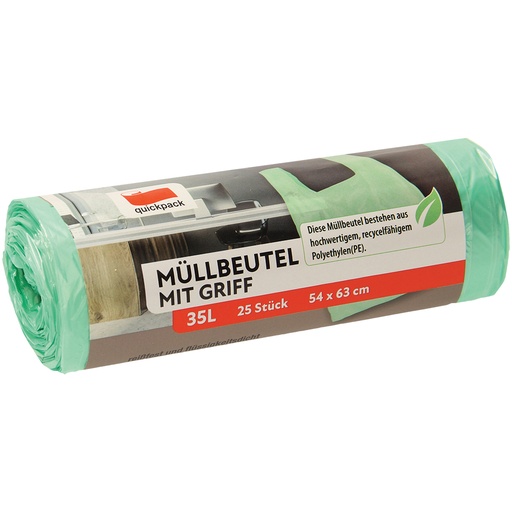 Afvalzakken met handgreep 35L, 25 stuks, groen, 54x63cm