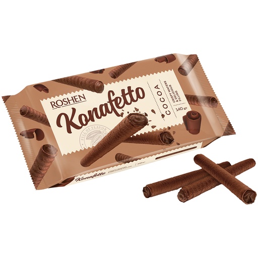 "Konafetto" Cacao- Wafelrolletjes met een cacaocrèmevulling (59%)