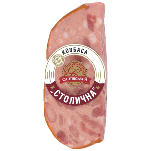 Brühworst van varkensvlees "Stoliczna" van Oekraïense stijl, fijngehakt, met aroma, licht gerookt, in eetbare natuurlijke darm.