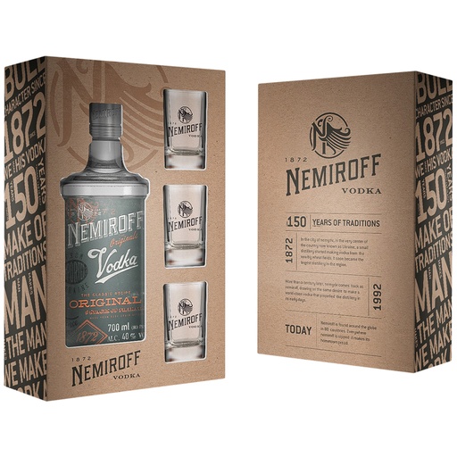 Водка "Nemiroff Original" в подарочной коробке с 3 рюмками,